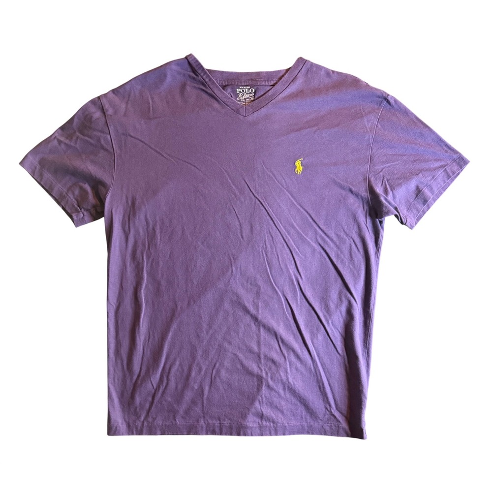 Polo Ralph Lauren V-Neck T-Shirt Mens S Purple Yellow Pony Logo Short Sleeve